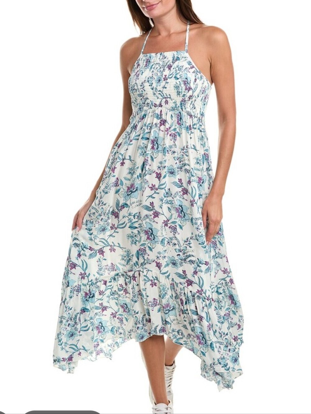 Free People Intimately Floral Smocked Halter Maxi Dress Heat Wave Small NWT